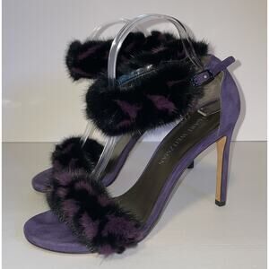 Stuart Weitzman Shoes Womens Size 8.5 Purple Fur Suede High Heel Sandals Strap
